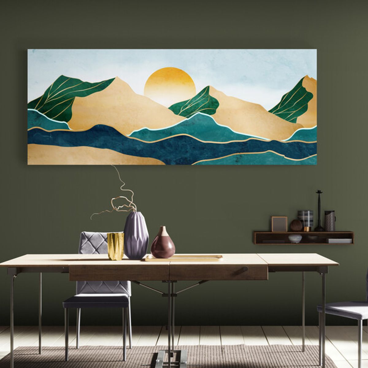 TAYRONA STORE - Cuadro En Lienzo Para Comedor Atardecer Minimalista 022 175x70cm