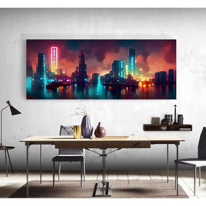 TAYRONA STORE - Cuadro En Lienzo Para Comedor Pintura Ciudad 186 125x50cm