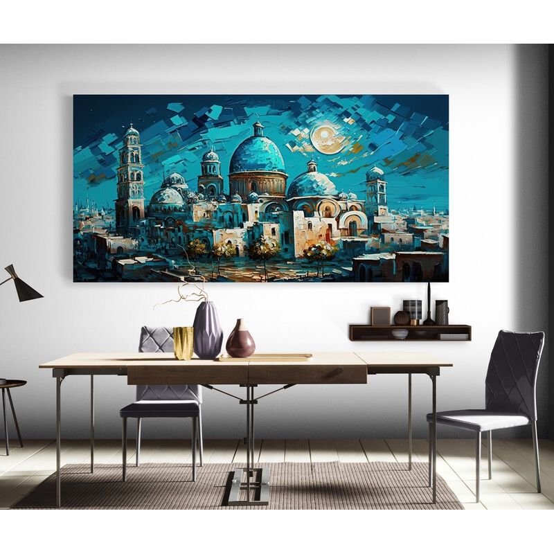 TAYRONA STORE - Cuadro En Lienzo Para Comedor Mezquita Pintura Ciudad 157 90x40cm