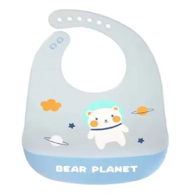 MUNDO BEBE - Babero En Silicona Impermeable Con Bolsillo Fácil Limpieza.