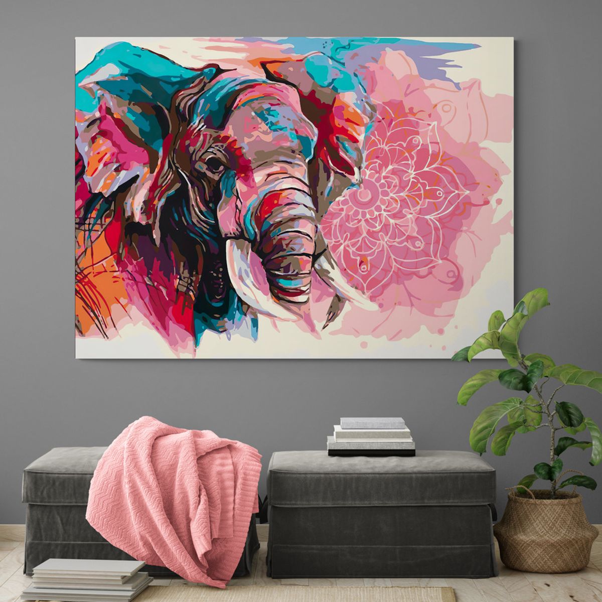 TAYRONA STORE - Cuadro En Lienzo Para La Sala Elefante 096 100x70cm