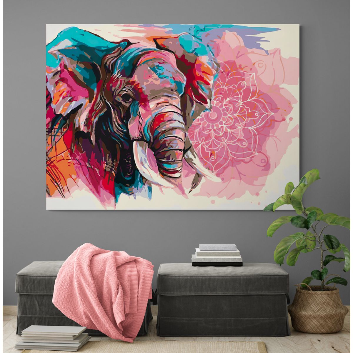 TAYRONA STORE - Cuadro En Lienzo Para La Sala Elefante 096 100x70cm