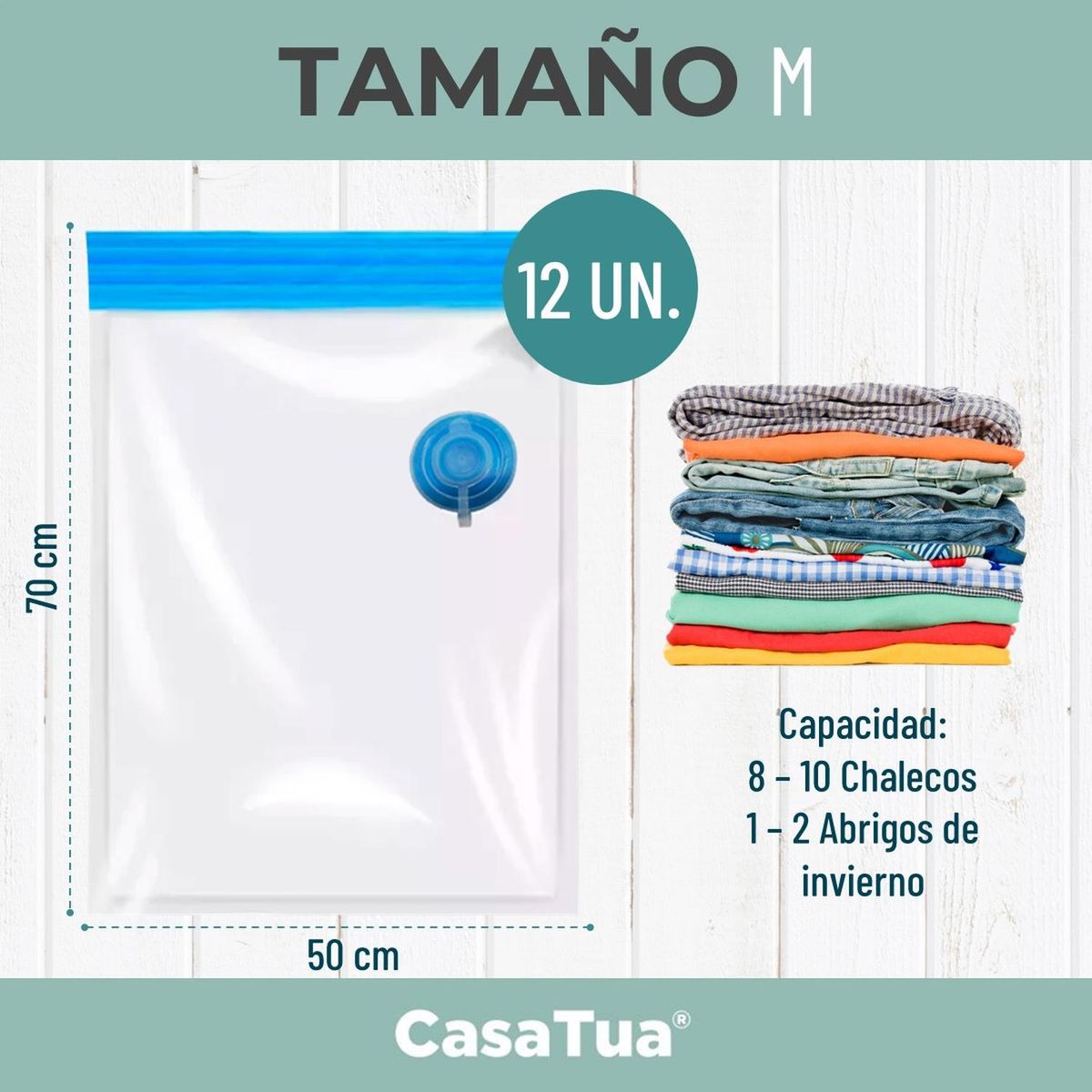 CASATUA - 12 Bolsas De Empaque Al Vacio + Bomba (50x70 cm)-