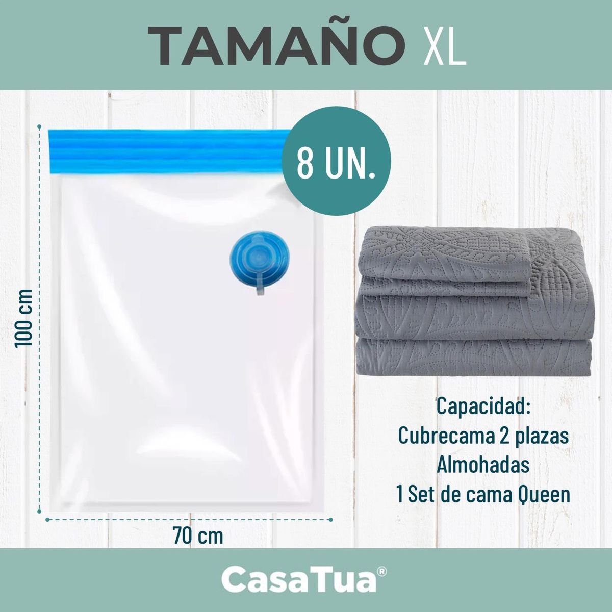 CASATUA - 8 Bolsas De Empaque Al Vacio + Bomba (100x70 cm)-