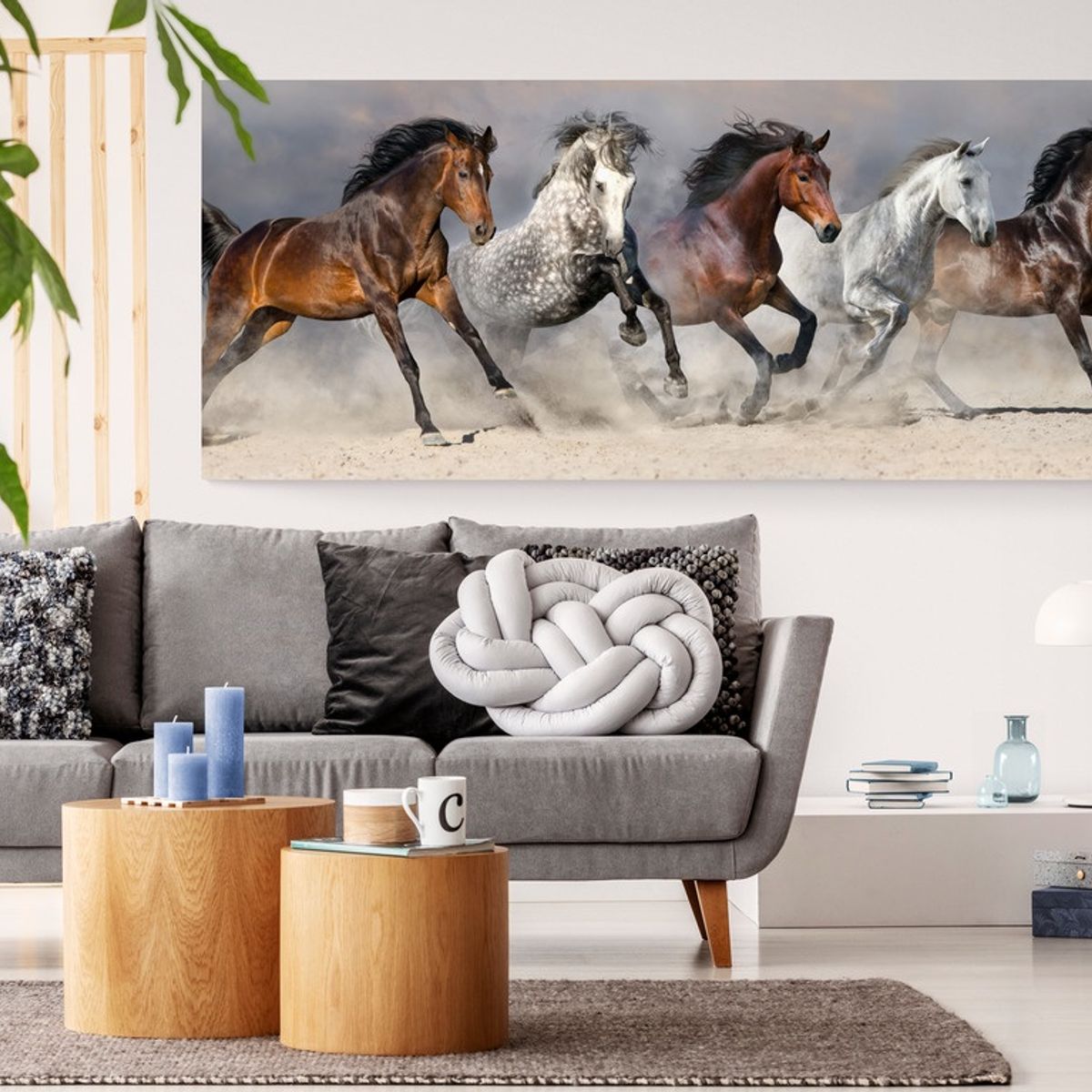 TAYRONA STORE - Cuadro En Lienzo Para La Sala Caballos 127 175x70cm