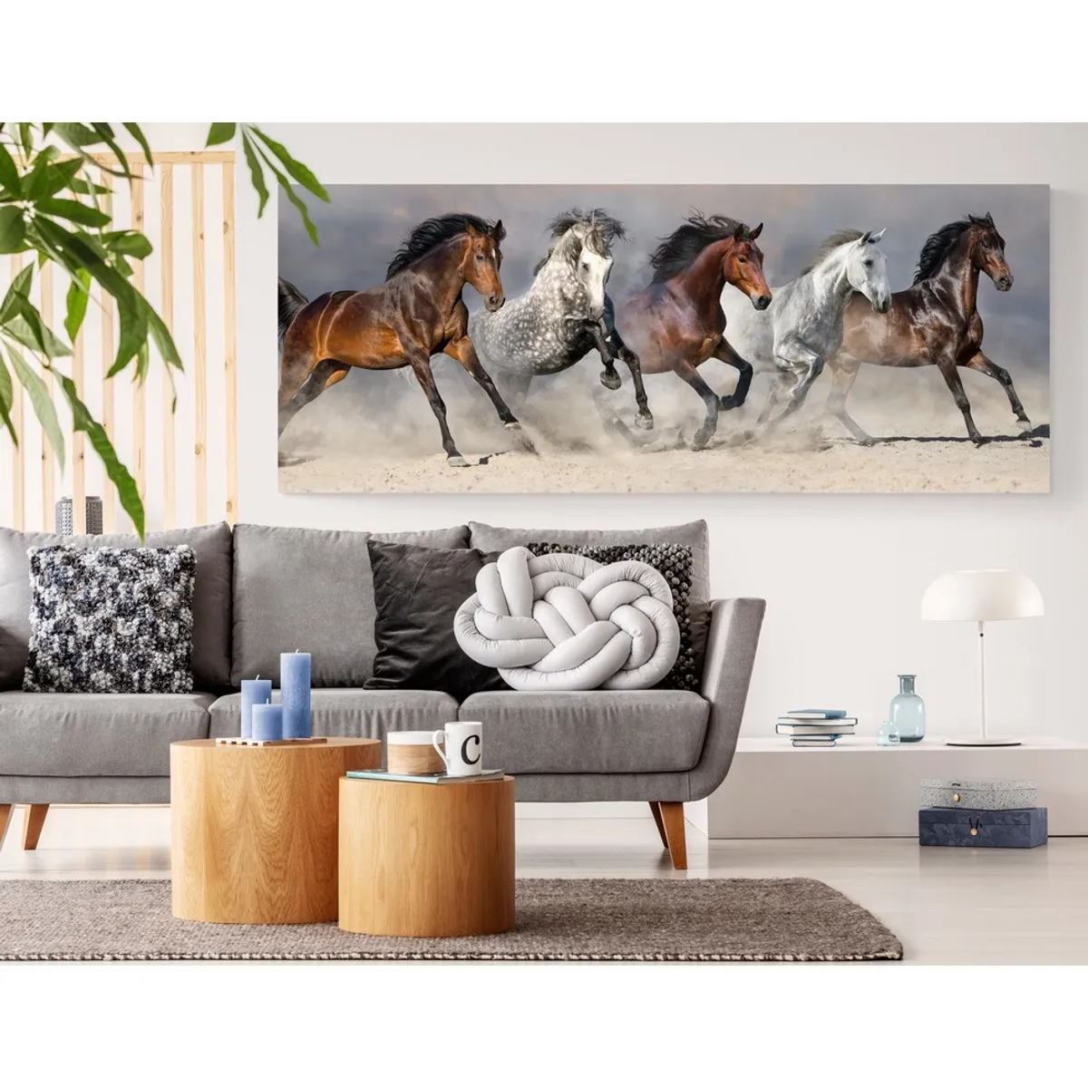 TAYRONA STORE - Cuadro En Lienzo Para La Sala Caballos 127 175x70cm