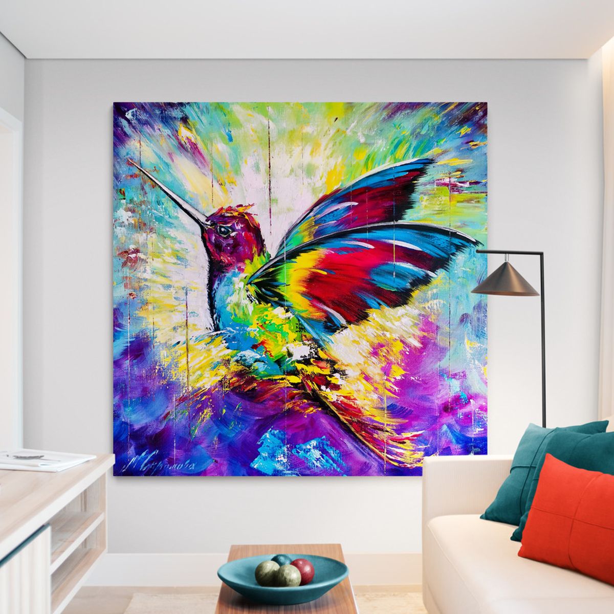 TAYRONA STORE - Cuadro En Lienzo Para La Sala Colibri 078 120x120cm
