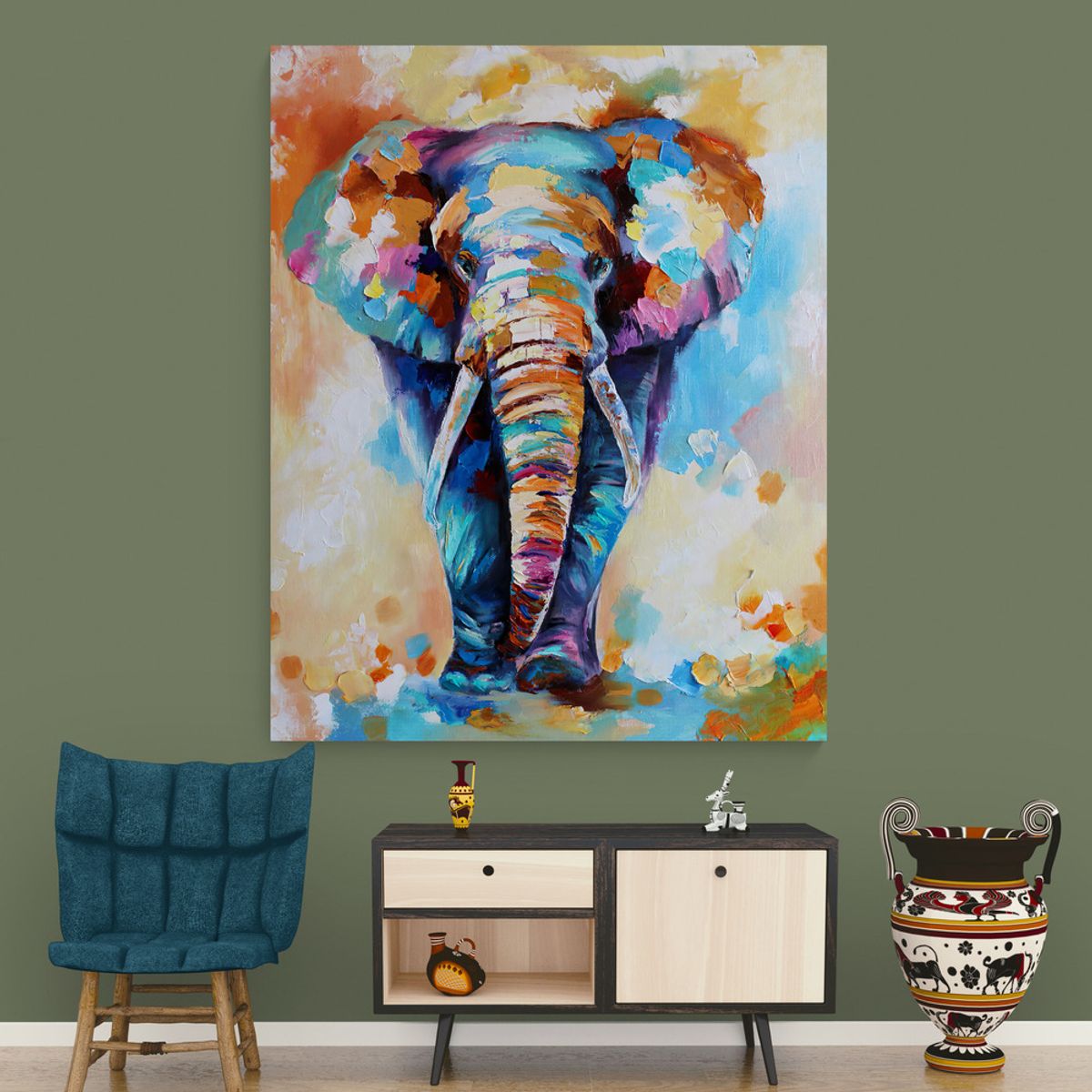 TAYRONA STORE - Cuadro En Lienzo Para La Sala Elefante 112 120x150cm