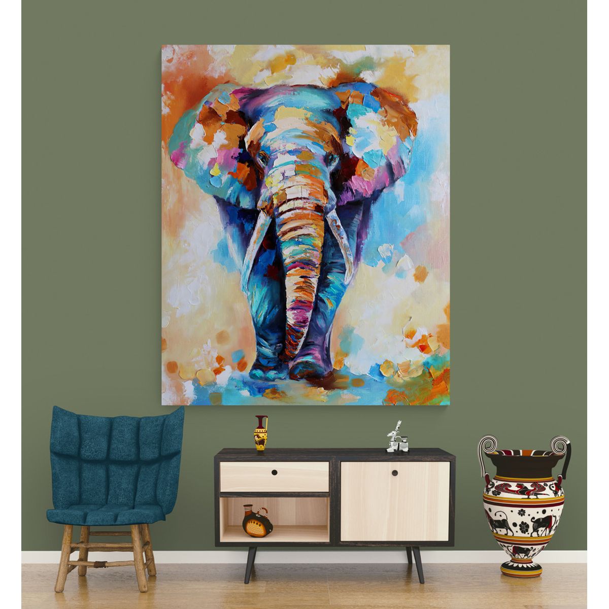 TAYRONA STORE - Cuadro En Lienzo Para La Sala Elefante 112 120x150cm