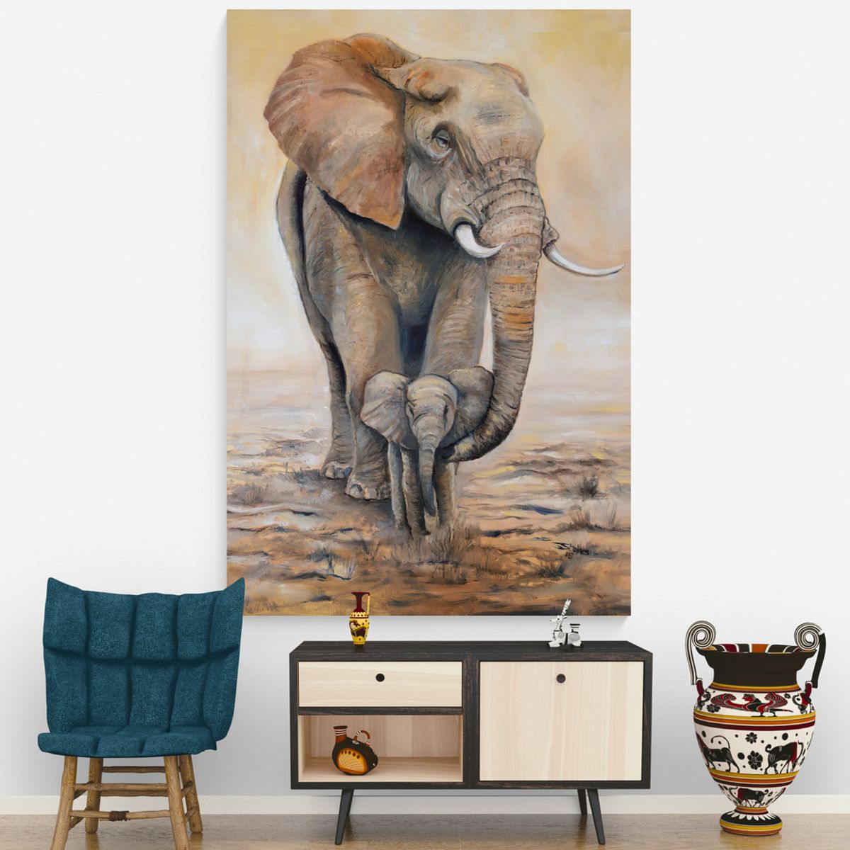 TAYRONA STORE - Cuadro En Lienzo Para La Sala Elefante 111 80x120cm
