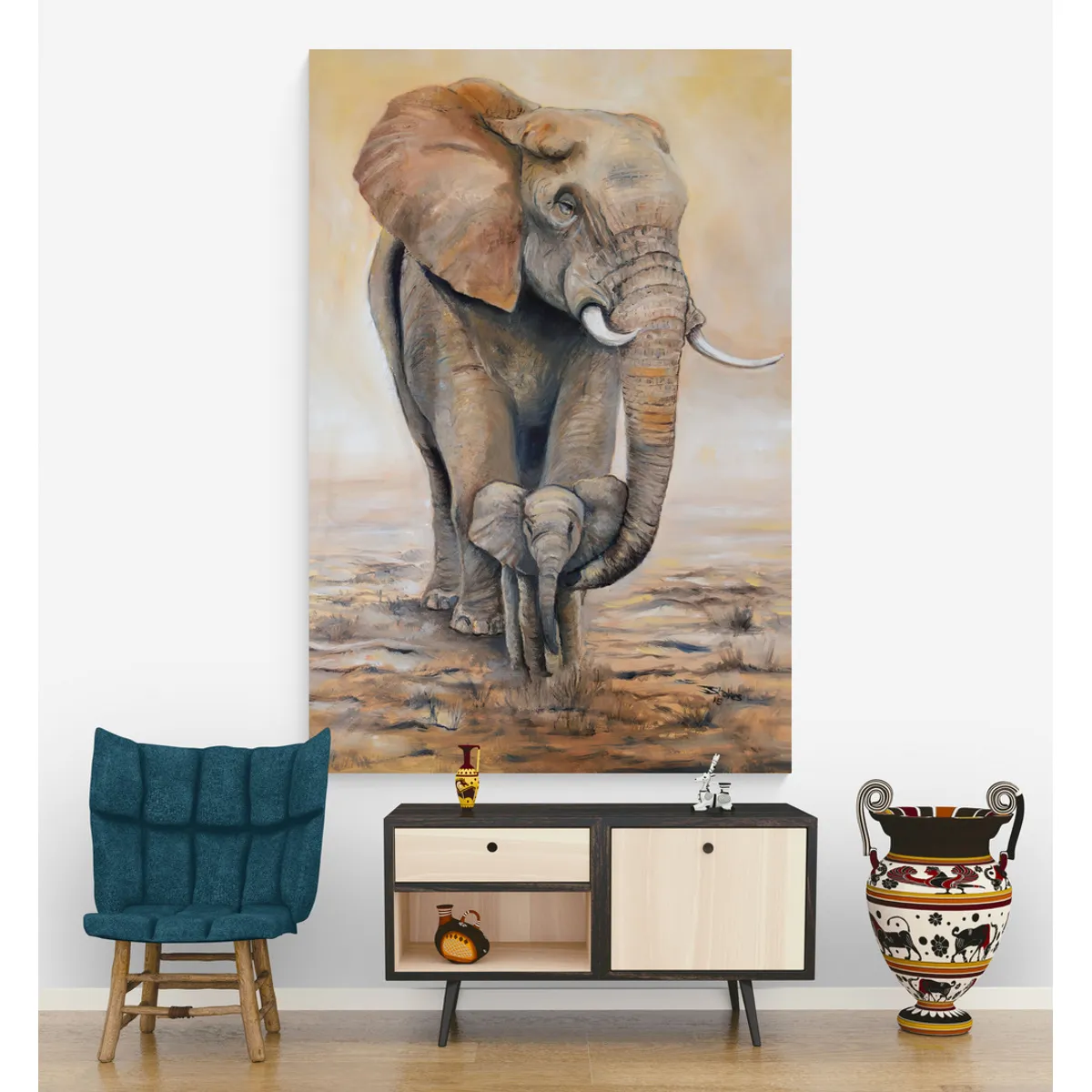 TAYRONA STORE - Cuadro En Lienzo Para La Sala Elefante 111 80x120cm