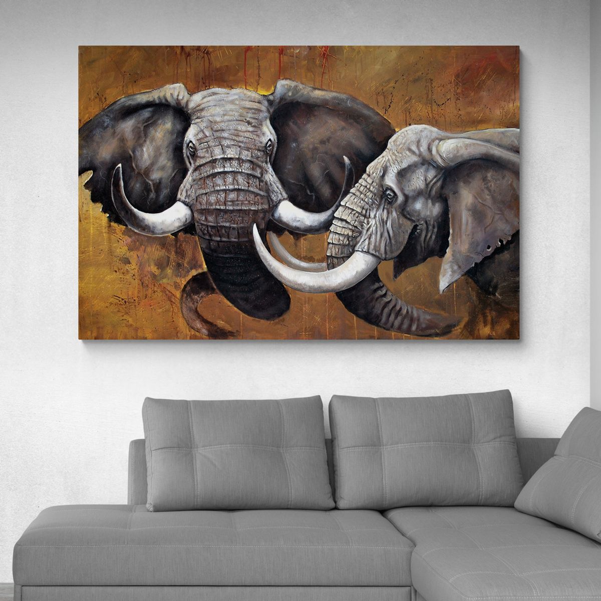 TAYRONA STORE - Cuadro En Lienzo Para La Sala Elefantes 108 150x100cm