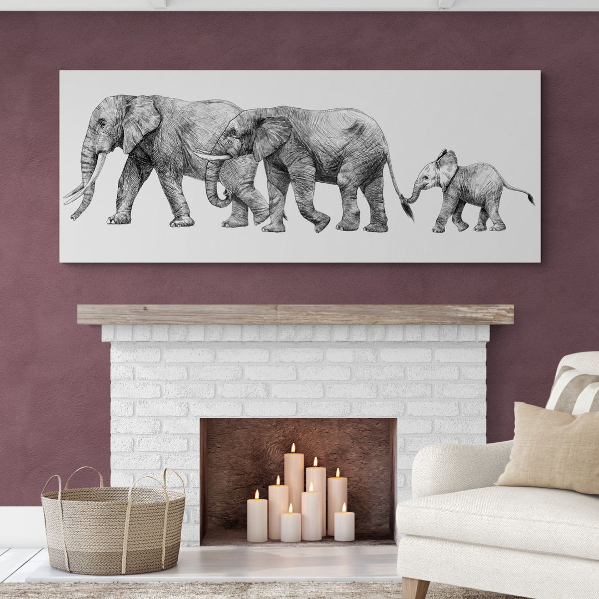 TAYRONA STORE - Cuadro En Lienzo Para La Sala Elefantes 110 100x40cm