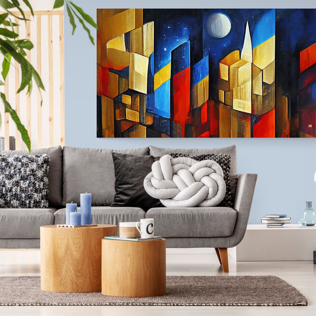 TAYRONA STORE - Cuadro En Lienzo Para La Sala Abstracto Colores 231 125x70cm