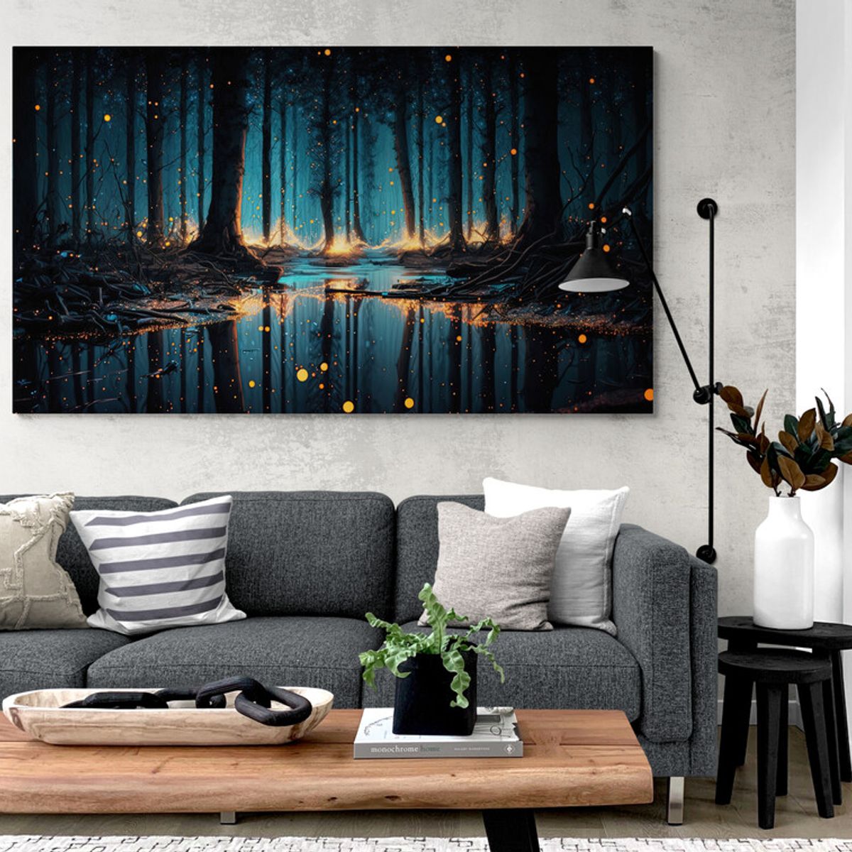 TAYRONA STORE - Cuadro Lienzo Para La Sala Arbol Noche Estrellada 051 80x45cm