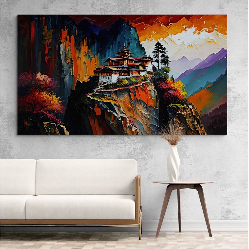 TAYRONA STORE - Cuadro Lienzo Para La Sala China Pintura Pueblo 030 80x45cm