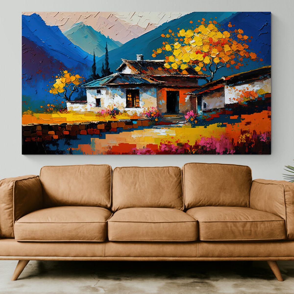 TAYRONA STORE - Cuadro En Lienzo Para La Sala Pintura Pueblo 019 125x70cm