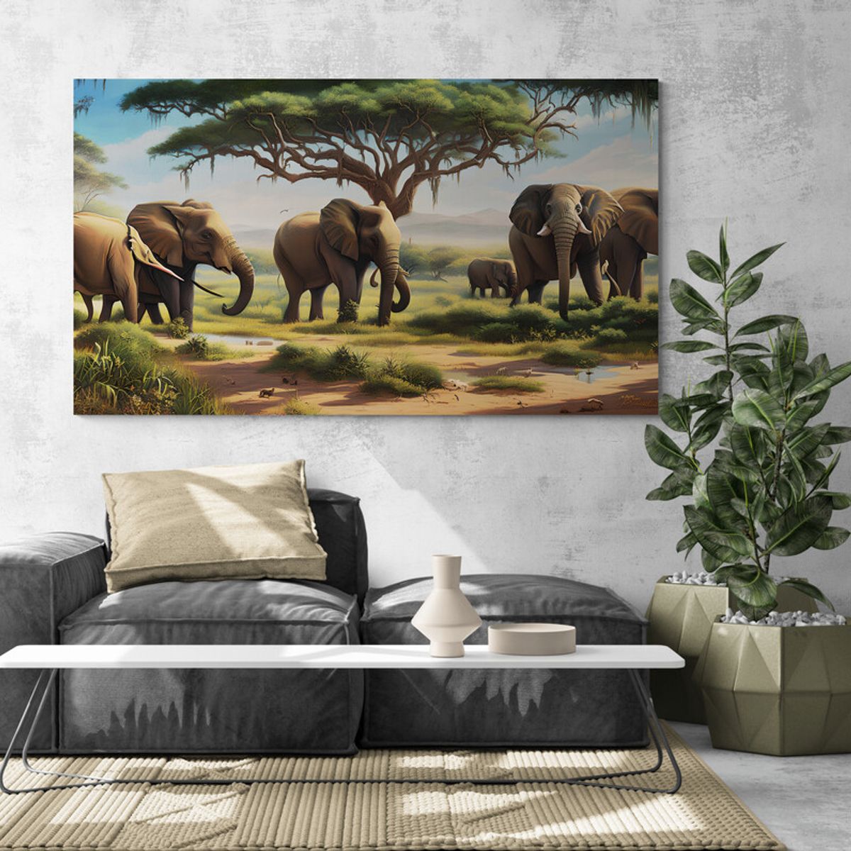 TAYRONA STORE - Cuadro En Lienzo Para La Sala Elefantes 256 100x55cm
