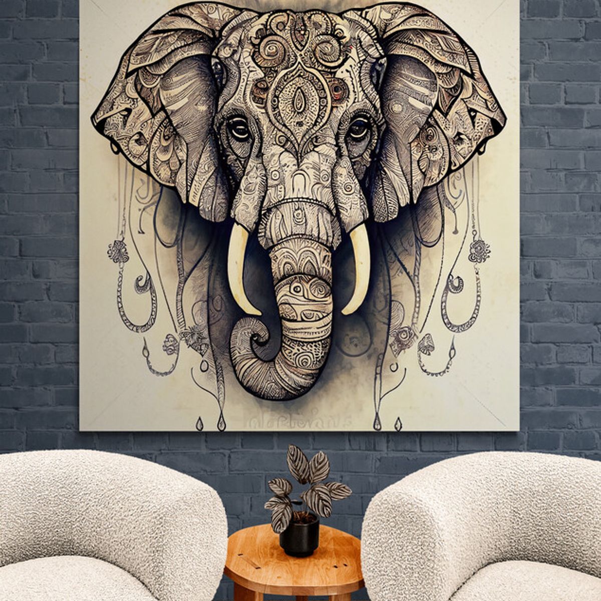 TAYRONA STORE - Cuadro En Lienzo Para La Sala Elefantes 188 50x50cm