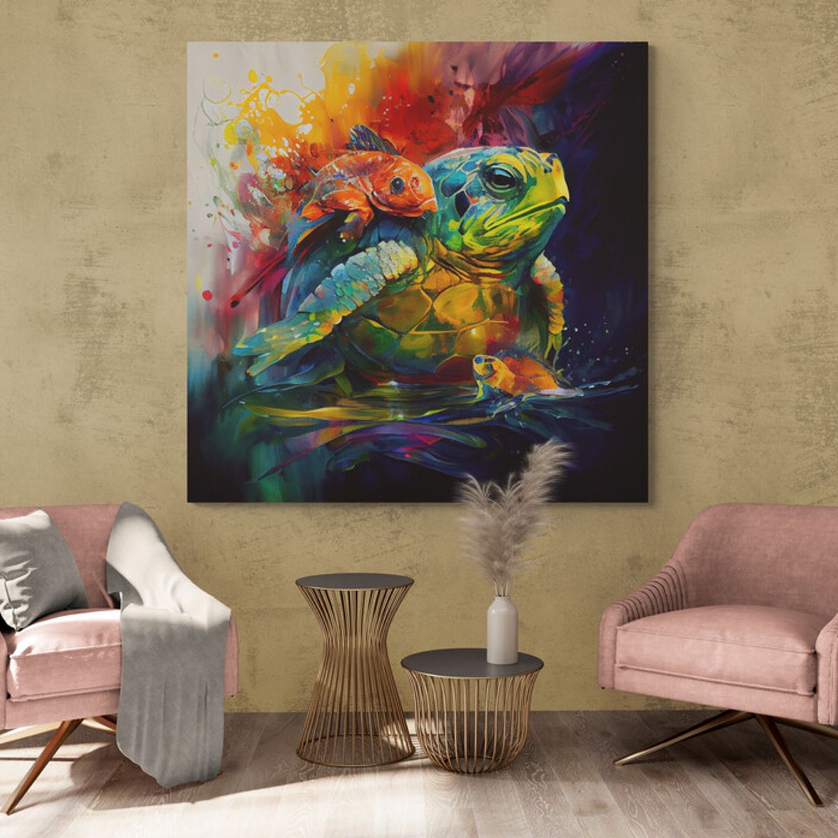TAYRONA STORE - Cuadro En Lienzo Para La Sala Tortugas 031 50x50cm