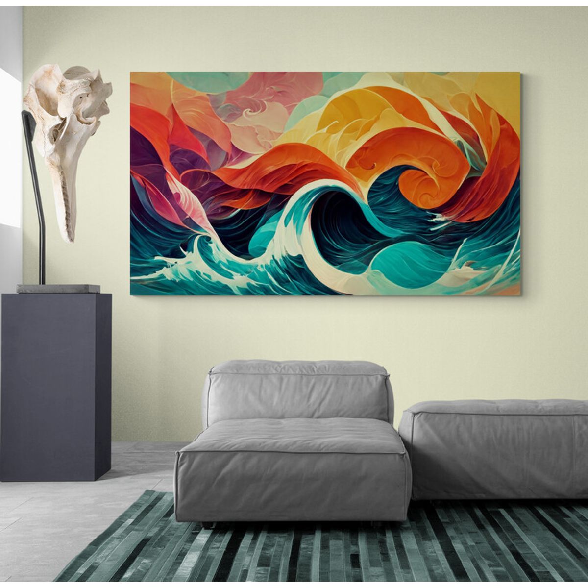 TAYRONA STORE - Cuadro En Lienzo Para La Sala Abstracto Colores 253 80x45cm