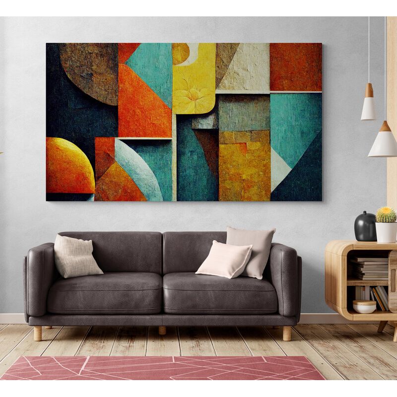 TAYRONA STORE - Cuadro En Lienzo Para La Sala Abstracto Colores 316 150x85cm