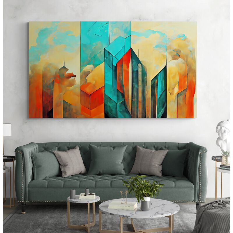 TAYRONA STORE - Cuadro En Lienzo Para La Sala Abstracto Colores 350 80x45cm