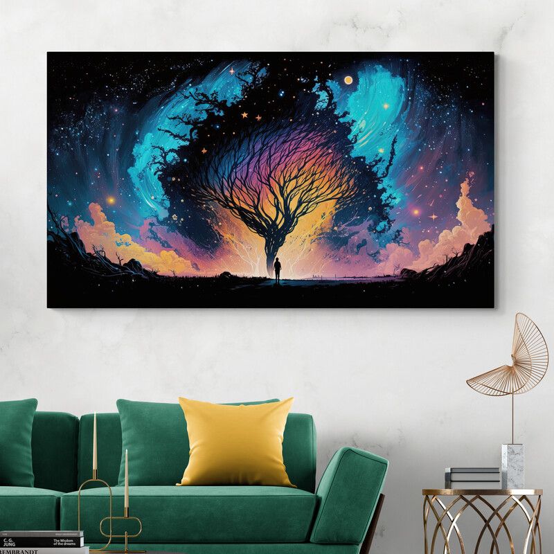 TAYRONA STORE - Cuadro Lienzo Para La Sala Arbol Noche Estrellada 049 125x70cm