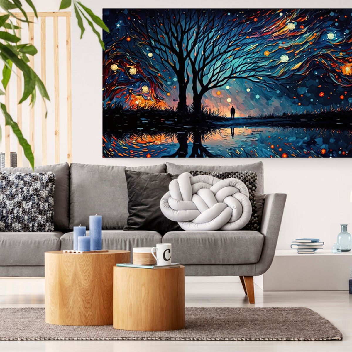 TAYRONA STORE - Cuadro Lienzo Para La Sala Arbol Noche Estrellada 053 125x70cm