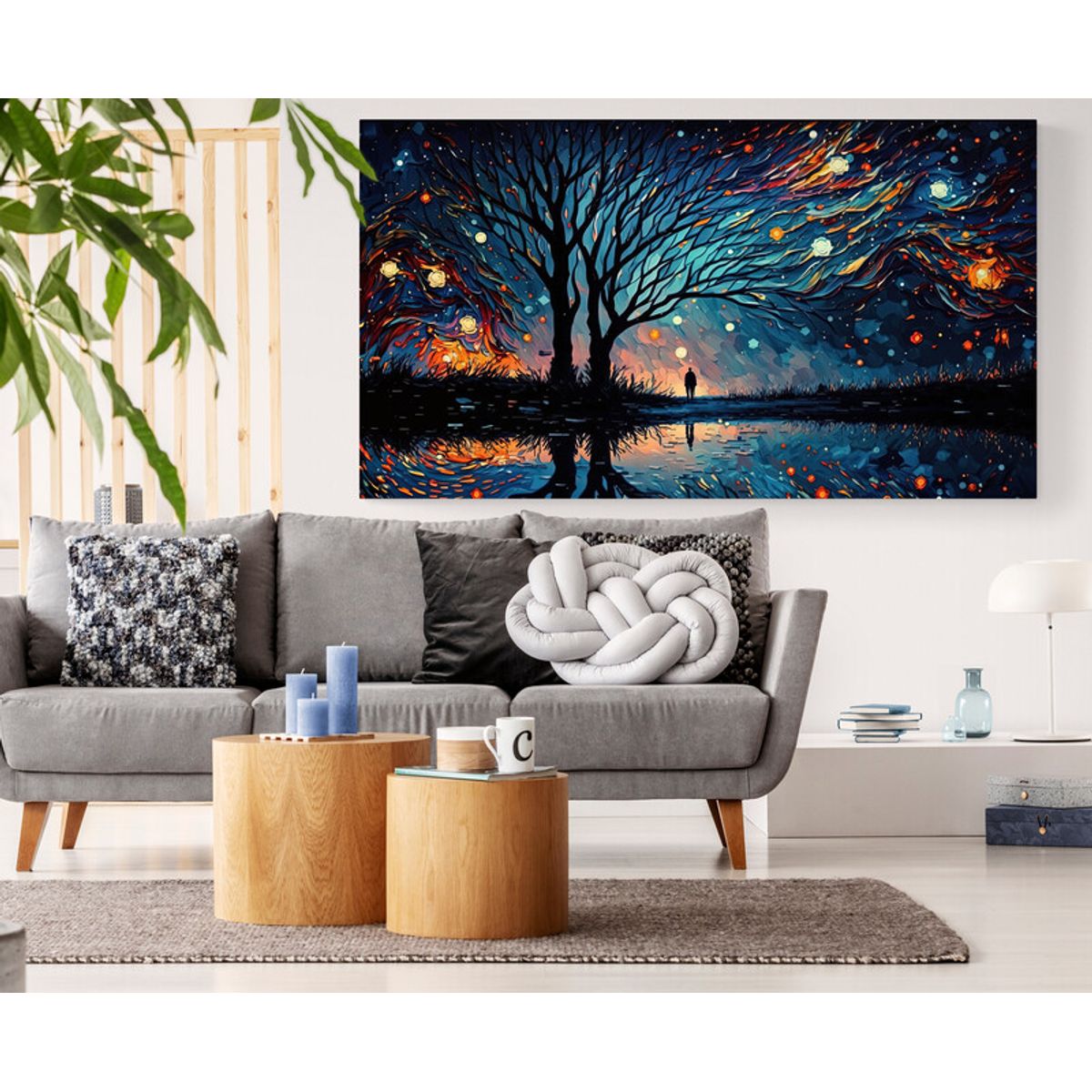 TAYRONA STORE - Cuadro Lienzo Para La Sala Arbol Noche Estrellada 053 125x70cm