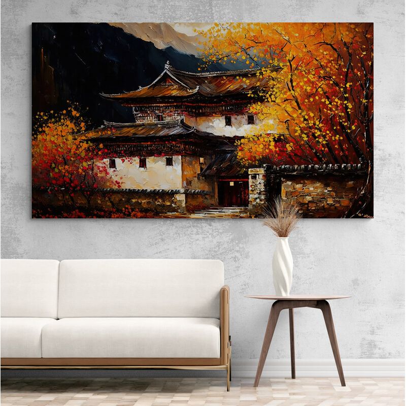 TAYRONA STORE - Cuadro Lienzo Para La Sala China Pintura Pueblo 026 100x55cm