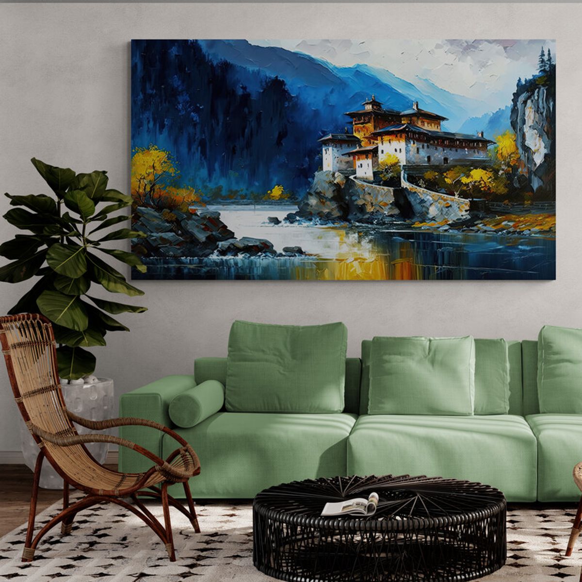 TAYRONA STORE - Cuadro Lienzo Para La Sala China Pintura Pueblo 027 80x45cm