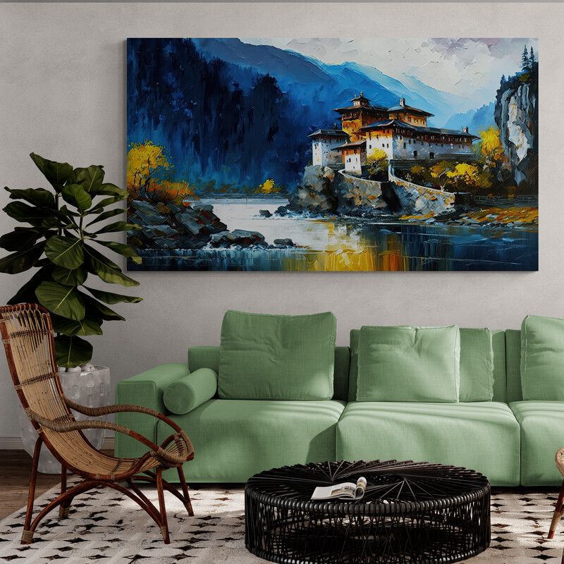 TAYRONA STORE - Cuadro Lienzo Para La Sala China Pintura Pueblo 027 125x70cm