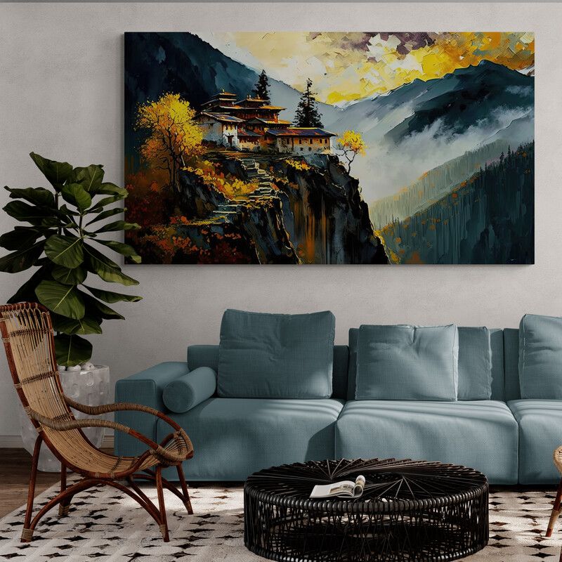 TAYRONA STORE - Cuadro Lienzo Para La Sala China Pintura Pueblo 029 125x70cm