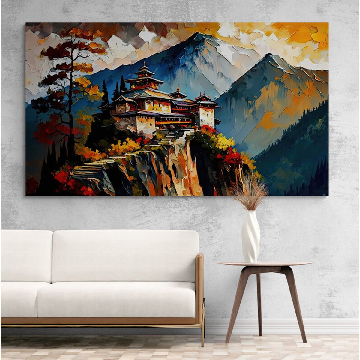 TAYRONA STORE - Cuadro Lienzo Para La Sala China Pintura Pueblo 031 80x45cm