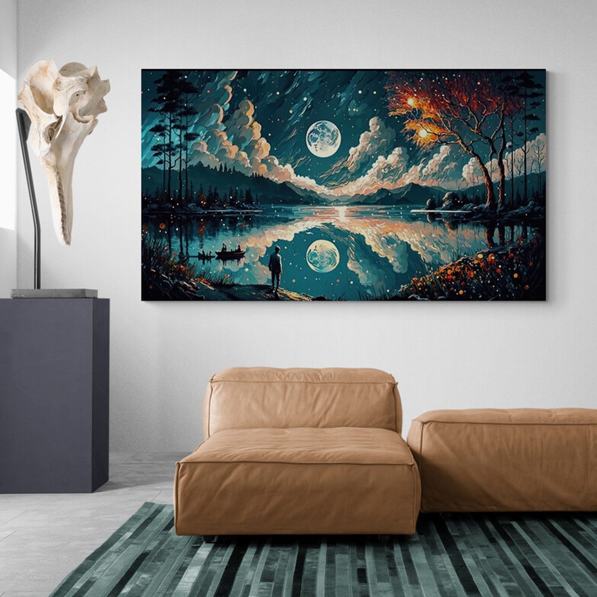 TAYRONA STORE - Cuadro Lienzo Para La Sala Luna Noche Estrellada 050 100x55cm