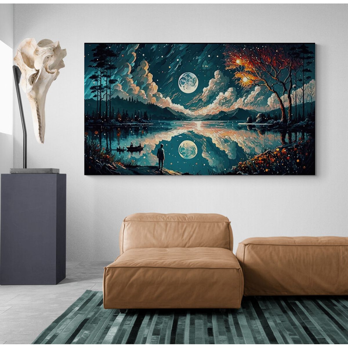 TAYRONA STORE - Cuadro Lienzo Para La Sala Luna Noche Estrellada 050 100x55cm
