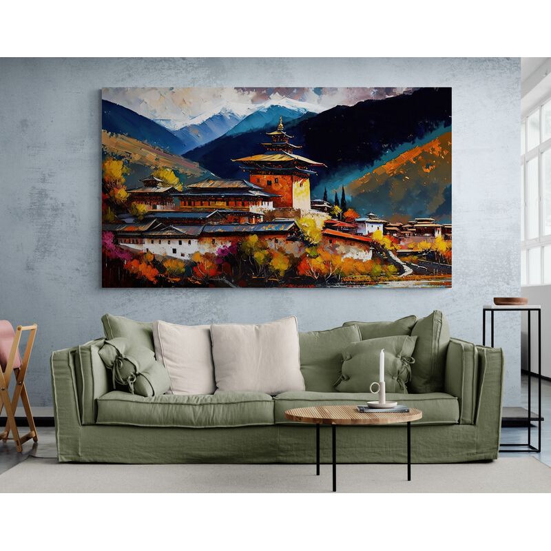 TAYRONA STORE - Cuadro Lienzo Para La Sala China Pintura Pueblo 034 125x70cm