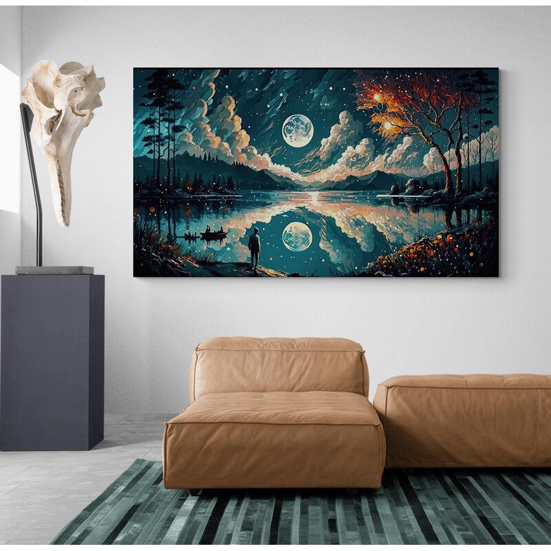 TAYRONA STORE - Cuadro Lienzo Para La Sala Luna Noche Estrellada 050 80x45cm
