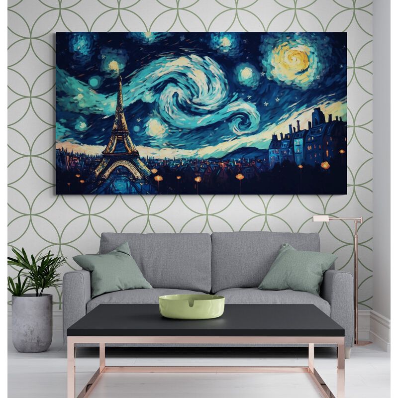 TAYRONA STORE - Cuadro Lienzo Para La Sala Paris Noche Estrellada 035 100x55cm