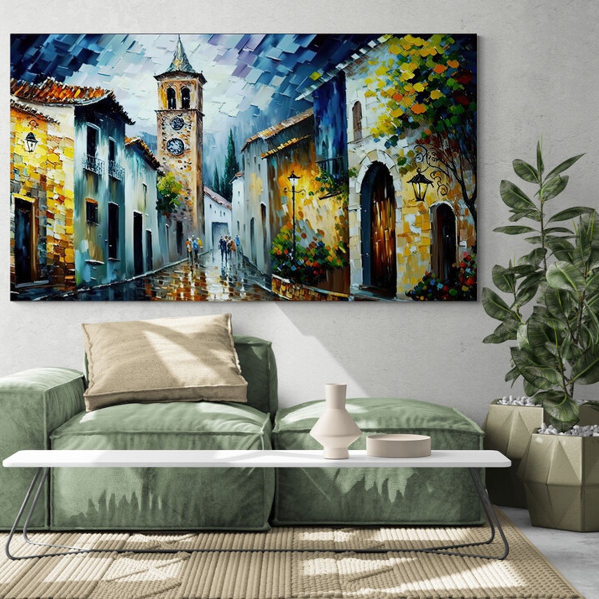 TAYRONA STORE - Cuadro En Lienzo Para La Sala Pintura Pueblo 020 125x70cm