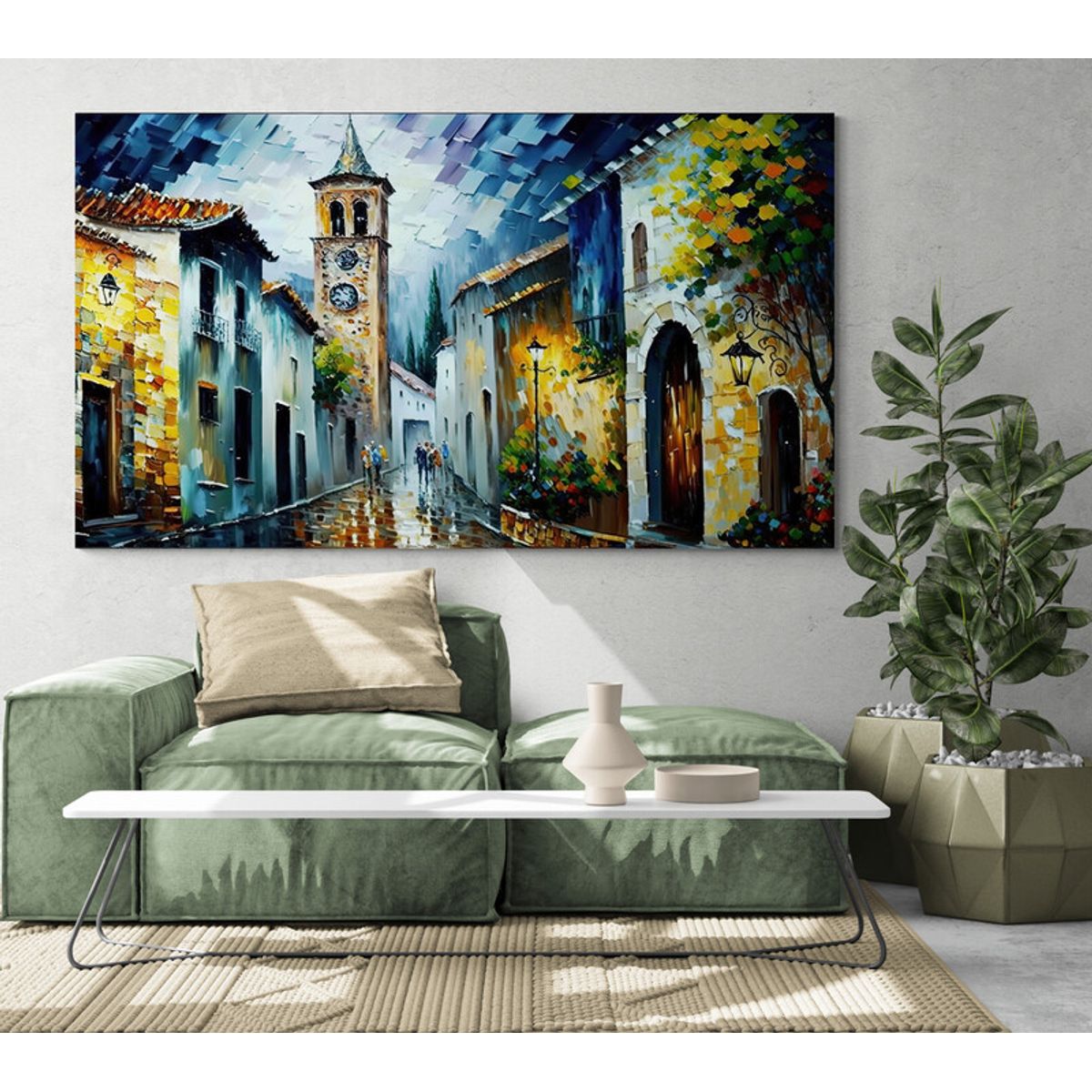 TAYRONA STORE - Cuadro En Lienzo Para La Sala Pintura Pueblo 020 125x70cm