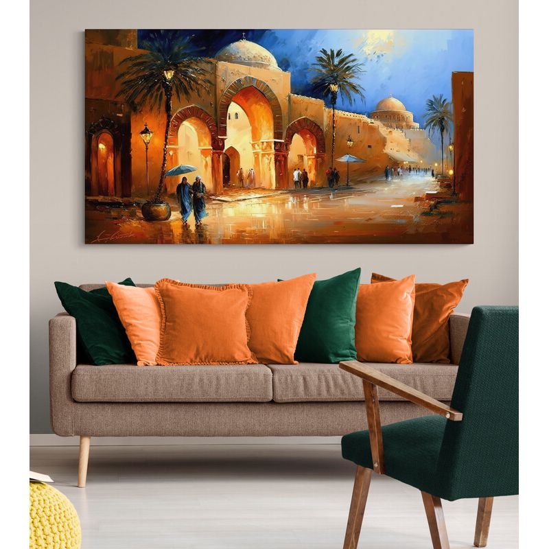 TAYRONA STORE - Cuadro En Lienzo Para La Sala Pintura Pueblo 025 80x45cm