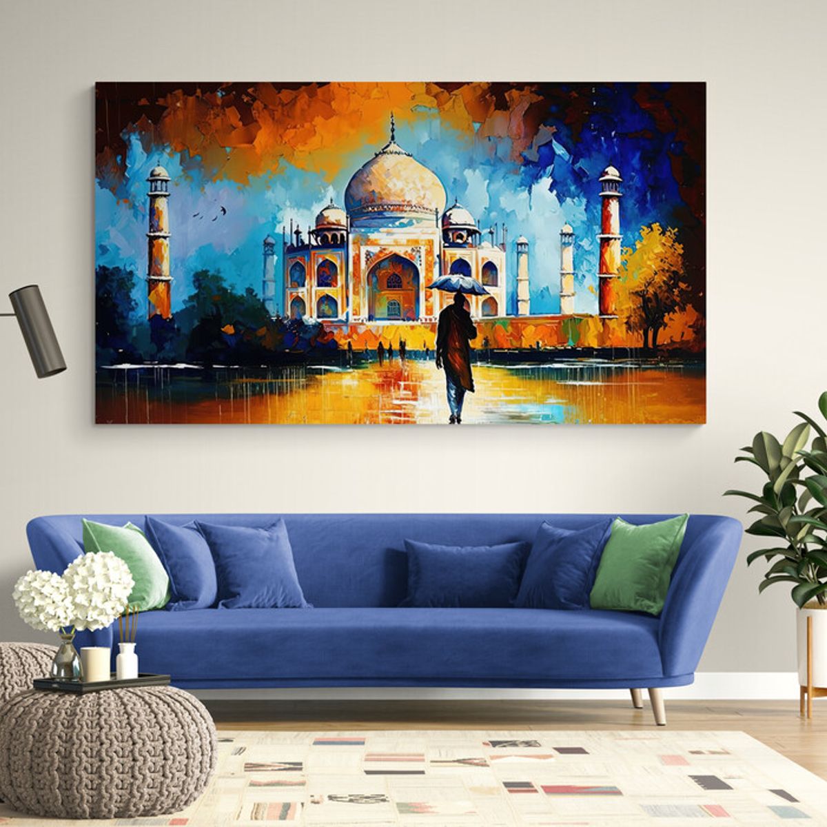 TAYRONA STORE - Cuadro Lienzo Para La Sala Taj Mahal Pintura Ciudad 153 150x85cm