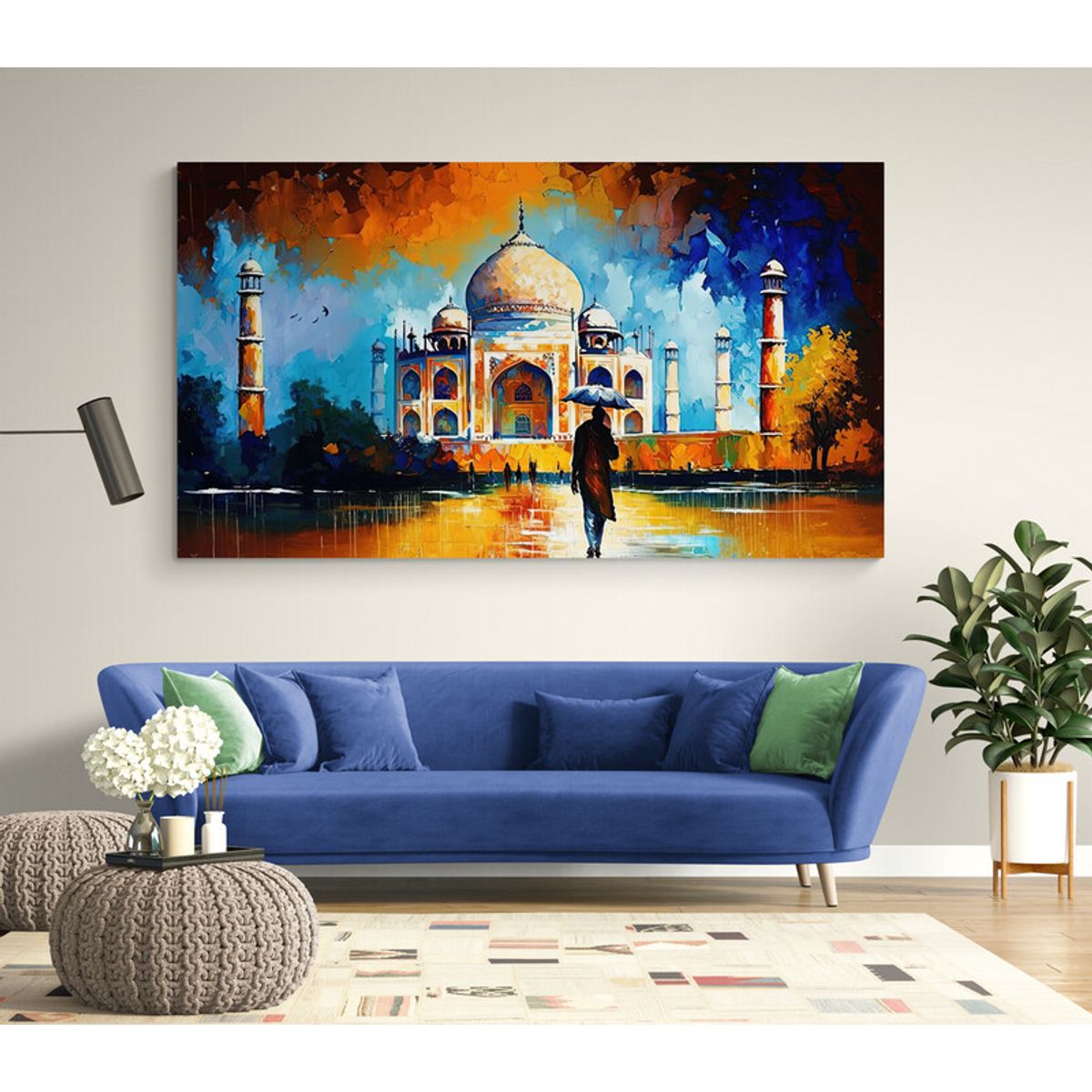TAYRONA STORE - Cuadro Lienzo Para La Sala Taj Mahal Pintura Ciudad 153 150x85cm