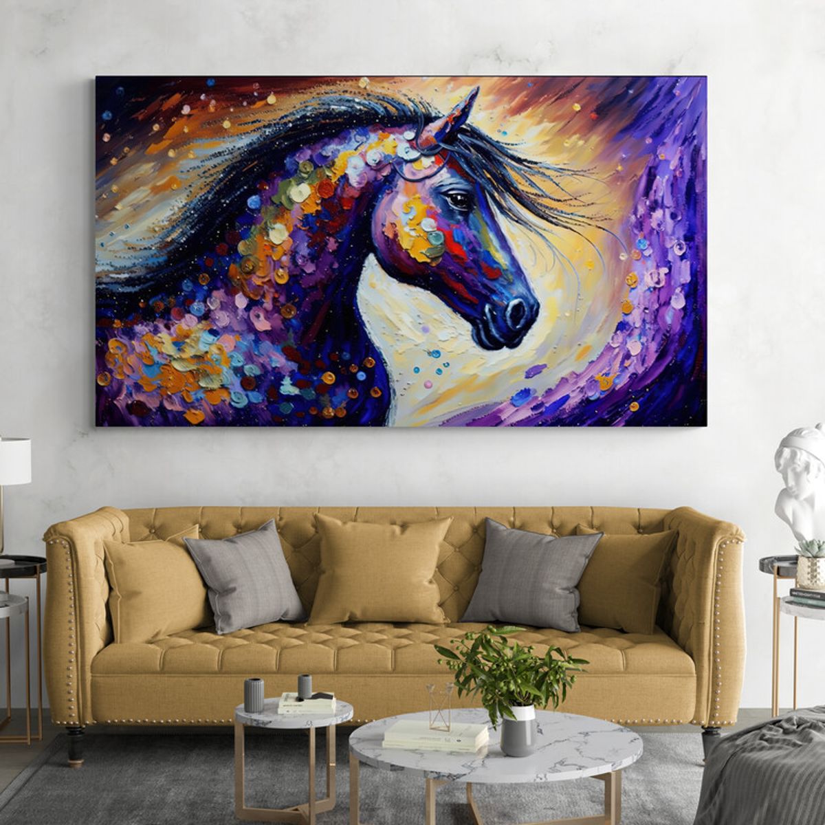 TAYRONA STORE - Cuadro En Lienzo Para La Sala Pintura Caballos 255 150x85cm