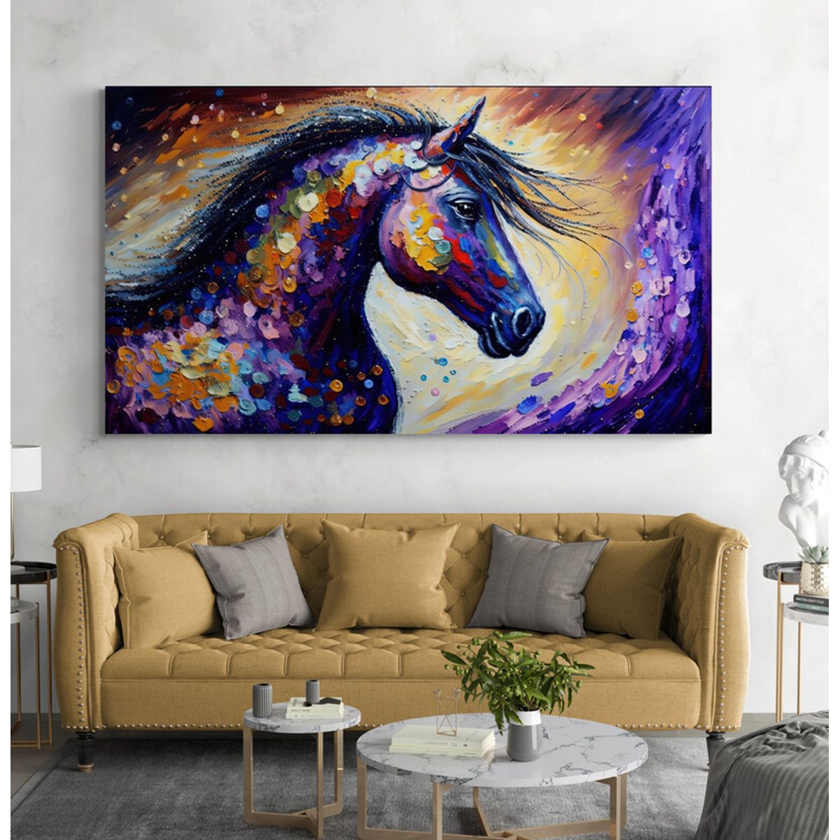 TAYRONA STORE - Cuadro En Lienzo Para La Sala Pintura Caballos 255 150x85cm