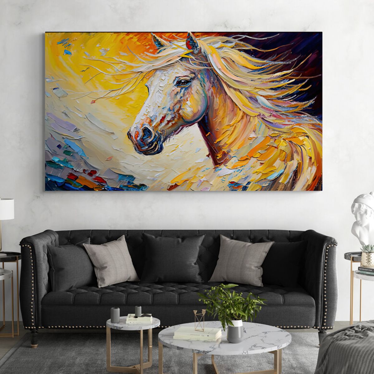 TAYRONA STORE - Cuadro En Lienzo Para La Sala Pintura Caballos 256 125x70cm