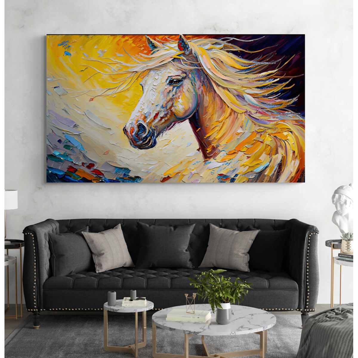 TAYRONA STORE - Cuadro En Lienzo Para La Sala Pintura Caballos 256 125x70cm