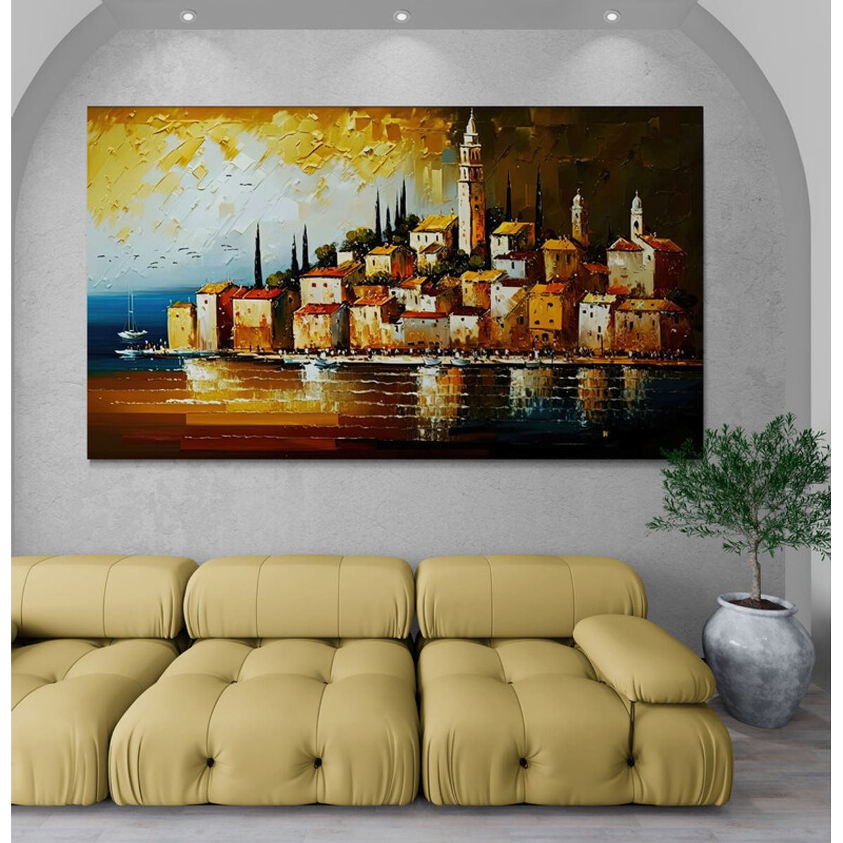 TAYRONA STORE - Cuadro En Lienzo Para La Sala Pintura Ciudad 221 100x55cm